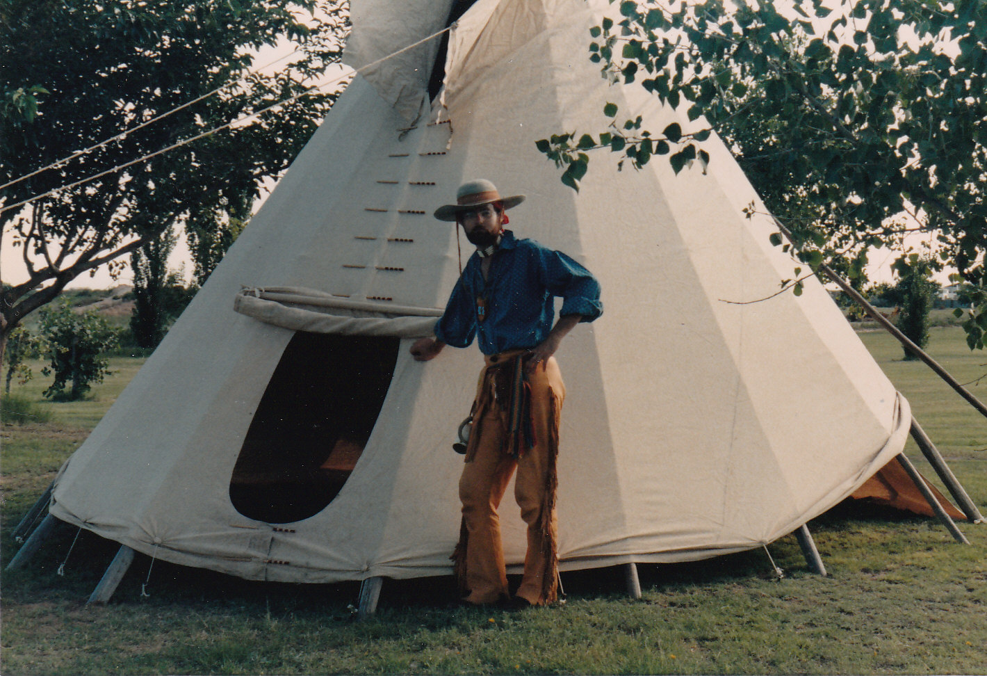 My mountain man days, standing next to my tipi at Jal Lake Park.