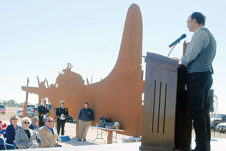 Me speaking at the dedication of the sculpture on Veteran's Day 2008